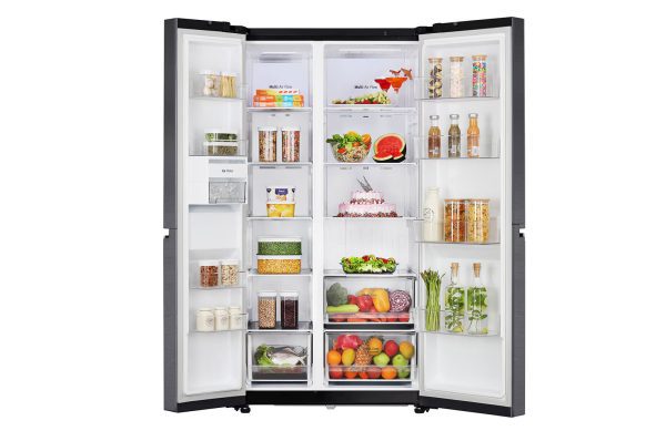 LG 674L Side-by-Side Refrigerator with Multi Air Flow, Multi Digital Sensors, Smart Diagnosis™, Matte Black Finish, 3-Star