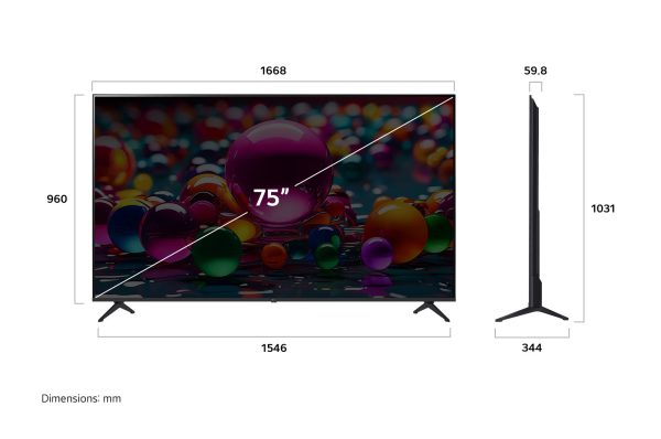 LG 75 Inch 4K TV dimensions and specifications display