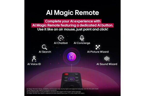LG 75 Inch 4K TV AI Magic Remote with AI button highlighted