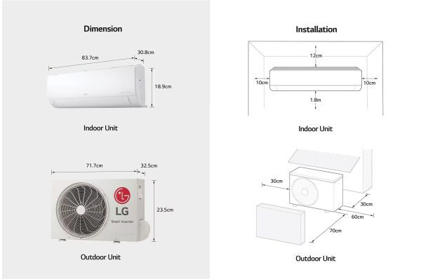 LG 12,000 BTU Split Air Conditioner dimensions and installation guide