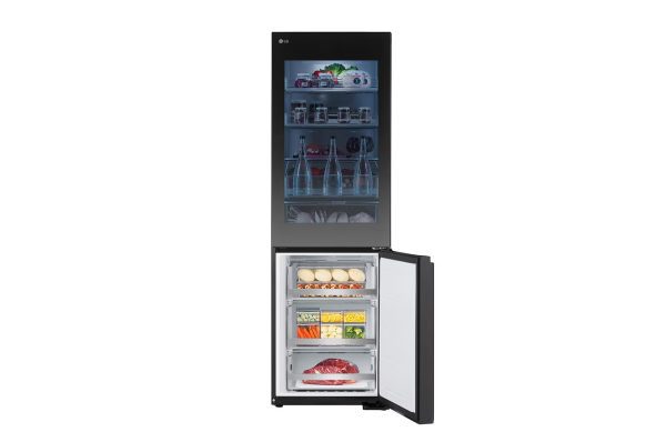 LG 349L InstaView™ Bottom Freezer Refrigerator with LinearCooling™, Total No Frost, DoorCooling+™, ThinQ™, Essence Black Steel Finish