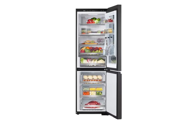 349L InstaView Bottom Freezer Refrigerator Bottom Freezer Compartment Open