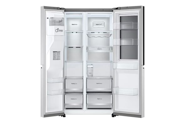 635L Mirror InstaView Side-by-Side Refrigerator Interior with Adjustable Tempered Glass Shelves