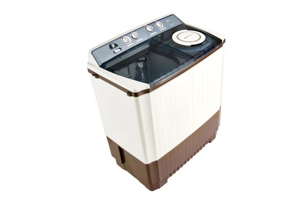 Top perspective view of 8kg TwinTub washer showing spacious capacity