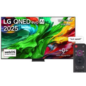 LG 100 inch QNED evo front view showing colorful Dynamic QNED Color display