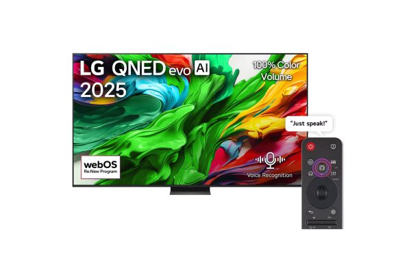LG 100 inch QNED evo front view showing colorful Dynamic QNED Color display
