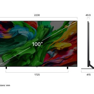 LG 100 inch QNED evo front and side dimensions display