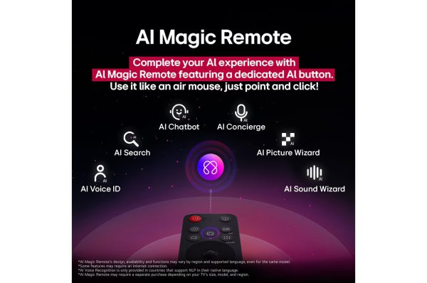 LG 100 inch QNED evo AI Magic Remote AI button feature highlights