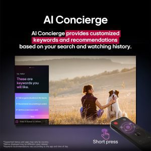 LG 100 inch QNED evo AI Concierge personalized greeting screen