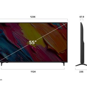 LG 55 inch QNED TV front and side dimensions display