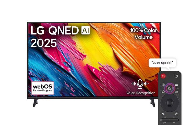 LG 65 inch QNED TV front view showing colorful Dynamic QNED Color display