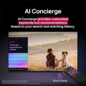 LG 65 inch QNED TV AI Concierge personalized greeting screen