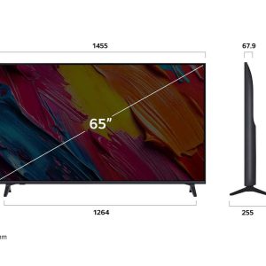 LG 65 inch QNED TV front and side dimensions display