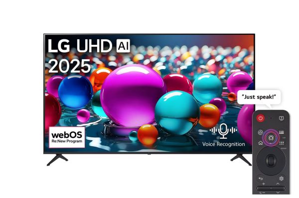 LG 65 inch UA85 TV front view showing sleek modern design