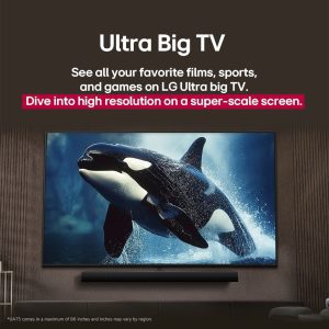 LG 65 inch UA85 TV wall-mounted in modern living room with soundbar