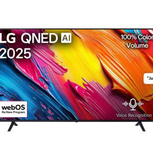 LG 75 inch QNED TV front view showing colorful Dynamic QNED Color display