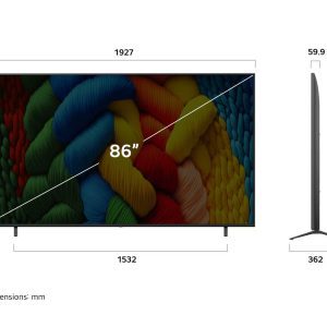 LG 86 inch NanoCell TV front and side dimensions display