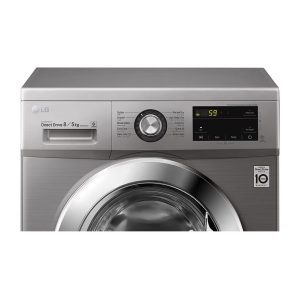 LG 8kg washer dryer angled touch UI for clear visibility