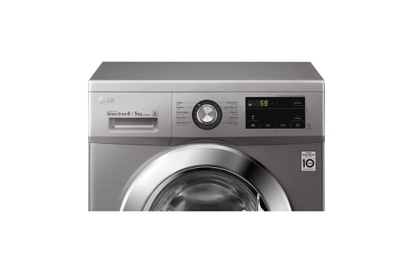 LG 8kg washer dryer angled touch UI for clear visibility