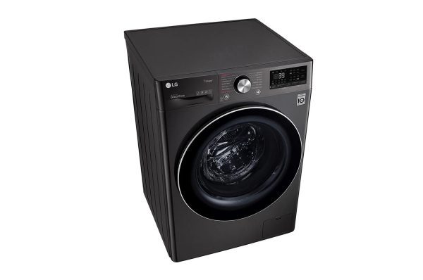 LG 9kg washer dryer front view with tempered glass door