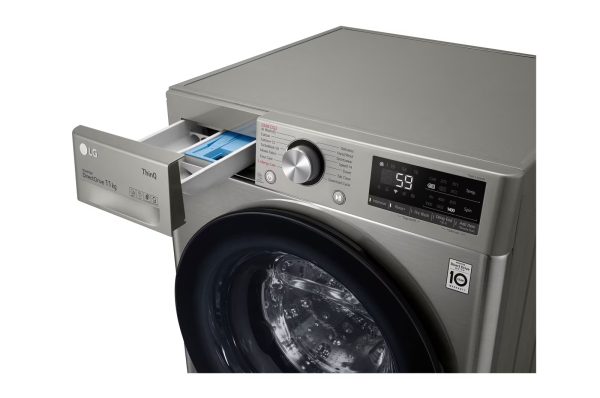 LG 11kg front load washer detergent drawer close-up