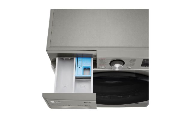 LG 11kg front load washer detergent drawer close-up
