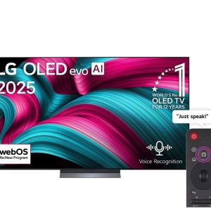 LG 65 inch OLED evo AI C5 Smart TV front view showing ultra-slim design