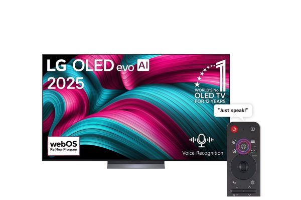 LG 65 inch OLED evo AI C5 Smart TV front view showing ultra-slim design