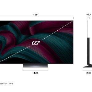 LG 65 inch OLED evo front and side dimensions display
