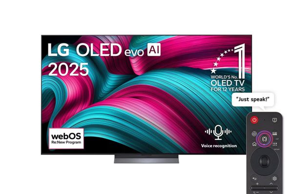 LG 77 inch OLED evo AI C5 Smart TV front view showing ultra-slim design