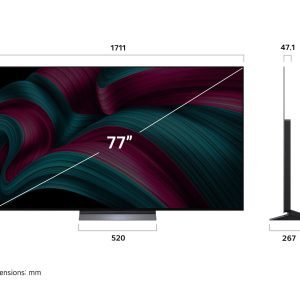 LG 77 inch OLED evo front and side dimensions display