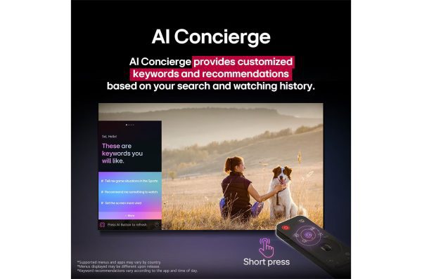 LG 77 inch OLED evo AI Concierge personalized greeting screen